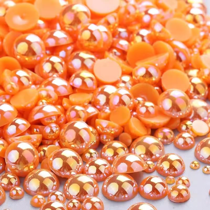 VADQZA 1000PCS Mixed Sizes 3/4/5/6/8/10mm Flatback Half Round Pearls Gems for Crafting, AB Color Pearl Beads Stones for Crafts Jewelry Clothes Shoes Dress Nail Art Making Embellishments (Orange AB) - Image 1